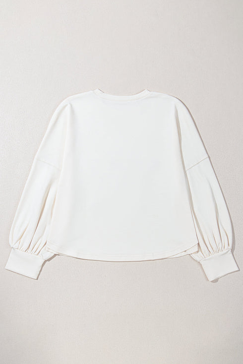 Beige Star Shape Studded Crew Neck Plus Size Long Sleeve Top