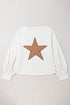 Beige Star Shape Studded Crew Neck Plus Size Long Sleeve Top
