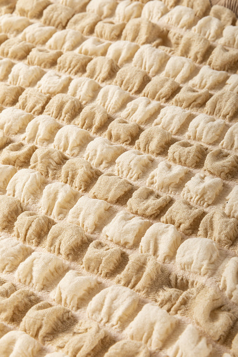 Beige Textured Mock Neck Short Sleeve Blouse