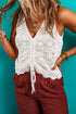 Beige Trendy Hollowed Knit V Neck Drawstring Sweater Vest