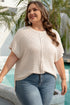 Beige Waffle Exposed Seam Detail Plus Size Short Sleeve Top