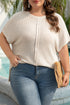 Beige Waffle Exposed Seam Detail Plus Size Short Sleeve Top
