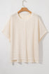 Beige Waffle Exposed Seam Detail Plus Size Short Sleeve Top