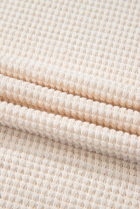 Beige Waffle Exposed Seam Detail Plus Size Short Sleeve Top