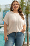 Beige Waffle Exposed Seam Detail Plus Size Short Sleeve Top