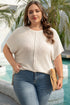 Beige Waffle Exposed Seam Detail Plus Size Short Sleeve Top