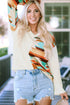 Beige Western Aztec Patch Textured Knit Top