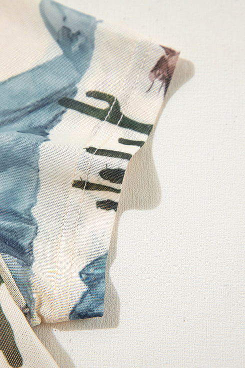 Beige Western Fashion Mustang River Printed Mesh T Shirt