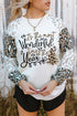 Beige Wonderful Christmas Season Leopard Graphic Long Sleeve Top