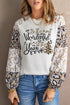 Beige Wonderful Christmas Season Leopard Graphic Long Sleeve Top
