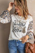 Beige Wonderful Christmas Season Leopard Graphic Long Sleeve Top