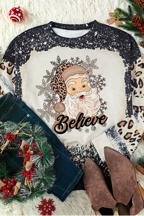 Believe Graphic Bleach Effect Crew Neck Pullover Sweatshirt