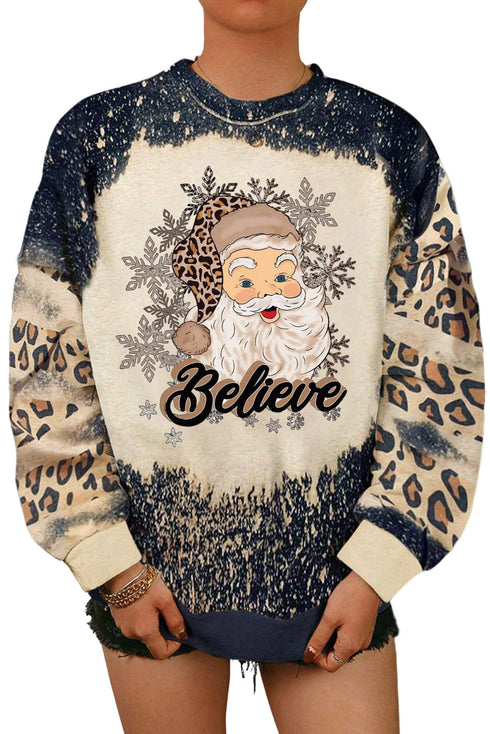 Believe Graphic Bleach Effect Crew Neck Pullover Sweatshirt