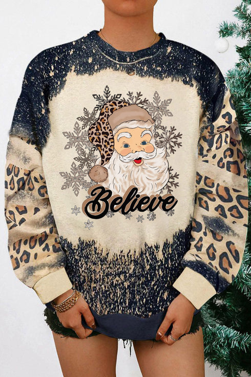Believe Graphic Bleach Effect Crew Neck Pullover Sweatshirt
