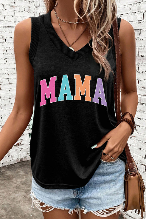 Beloved Mama Graphic Print V Neck Casual Loose Tank Top