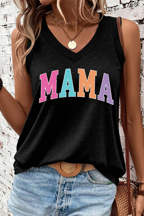 Beloved Mama Graphic Print V Neck Casual Loose Tank Top