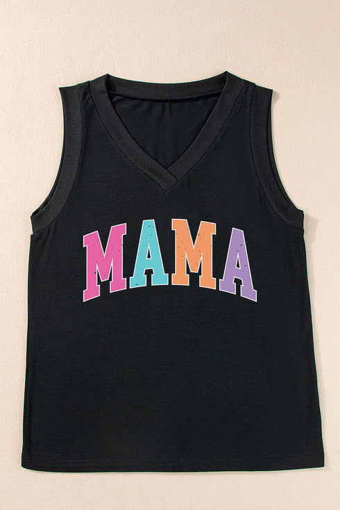 Beloved Mama Graphic Print V Neck Casual Loose Tank Top