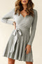 Belted V Neck Ribbed Pleated Sweater Dress
