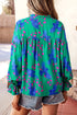 Abstract Print V Neck Flounced Puff Sleeve Blouse