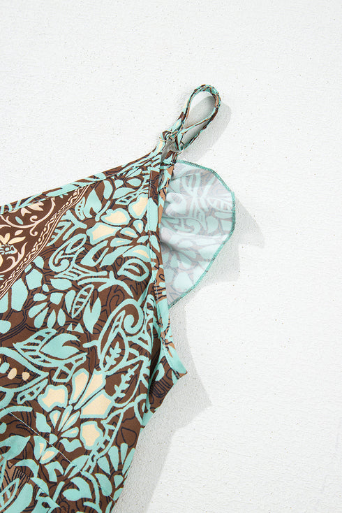 Bohemian V Neck Backless Ruffled Tassel Waist Maxi Floral Dress