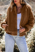 Exclusive Solid Sherpa Fleece Ribbed Collar Bomber Jacket