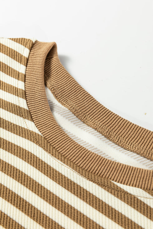 Textured Stripe Drop Shoulder Skort Two Piece Dress