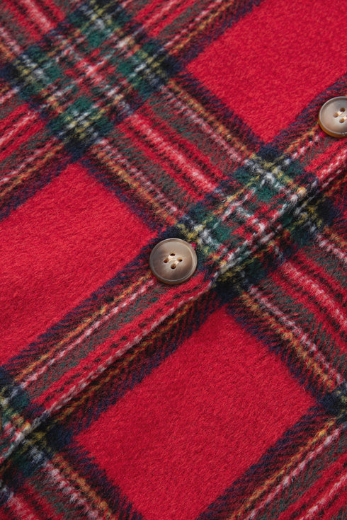 Pure Polyester Plaid Pattern Button Front Shacket