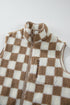 Casual Checkered Print Fleece Sherpa Collared Vest