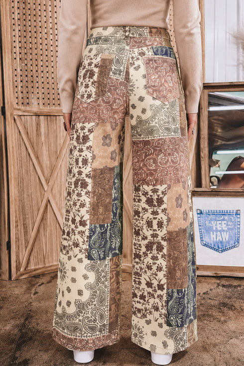 Western Print Motif Shift Silhouette Denim Jeans