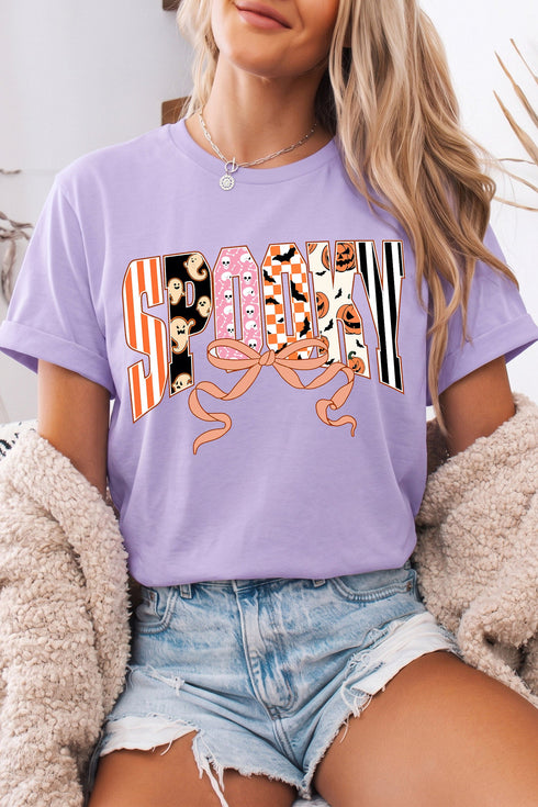 Spooky Letter Print Round Neck Graphic Tee