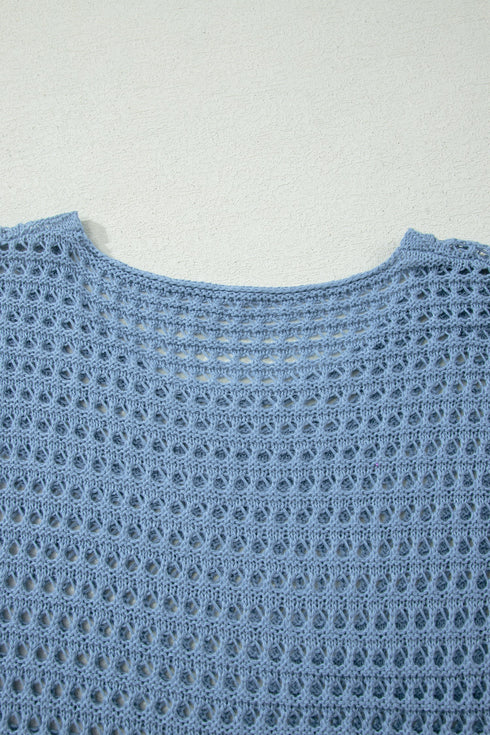 Long Sleeve Crochet Knit Round Neck Pullover Sweater