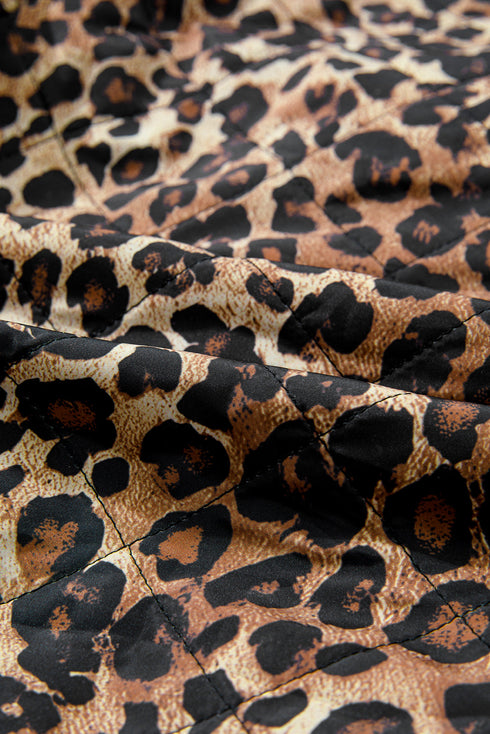Exclusive All Over Leopard Print Quilted Tie Front Jacket