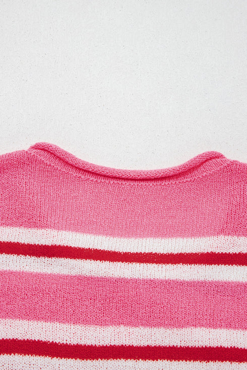 Acrylic Striped Pattern Drop Shoulder Button Cardigan