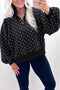 Metal Button Collar Polka Dot Pullover Sweatshirt