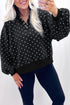Metal Button Collar Polka Dot Pullover Sweatshirt