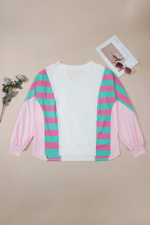 Striped V Neck Shift Long Sleeve Top