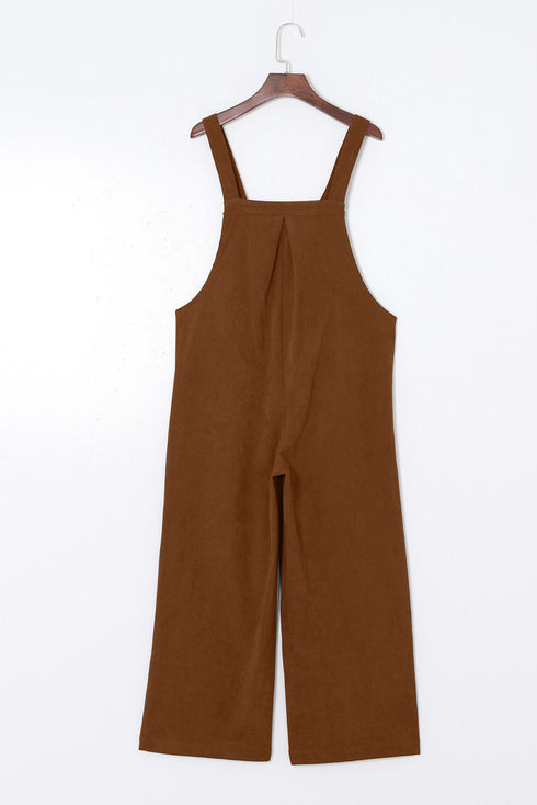 Polyester Corduroy Wide Leg Bib Overalls Jumpsuit