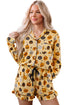 Pumpkin Face Print Ruffle Long Sleeve Two Piece Lounge Set
