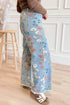 All Over Floral Print Raw Hem Wide Leg Jeans