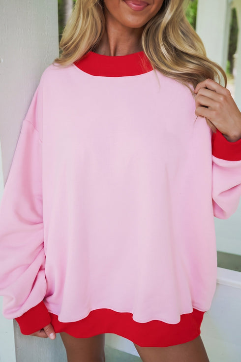 Trimmed Crew Neck Long Sleeve Pullover Sweatshirt