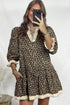 Leopard Print Contrast Trim Bracelet Sleeve Mini Dress