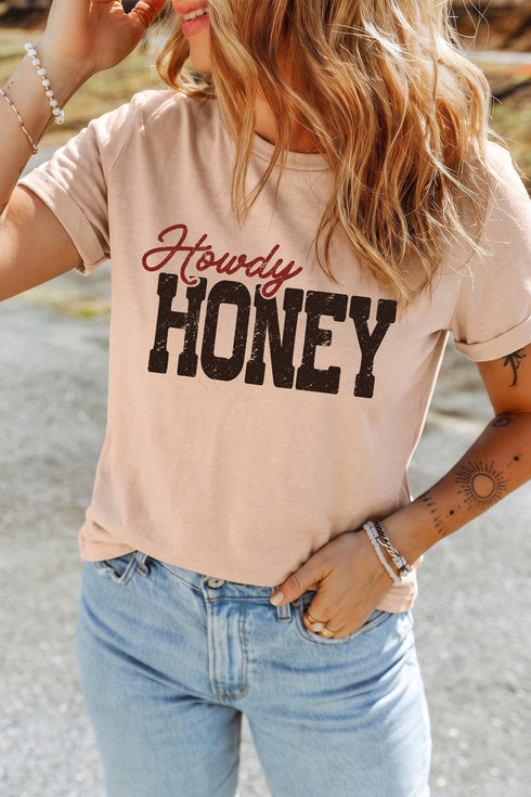 Howdy Honey Western Letter Print Graphic Tee