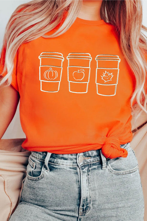 Embroidered Drinks Graphic Round Neck Statement Tee