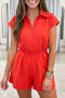 Half Zip Polo Elastic Waist Romper