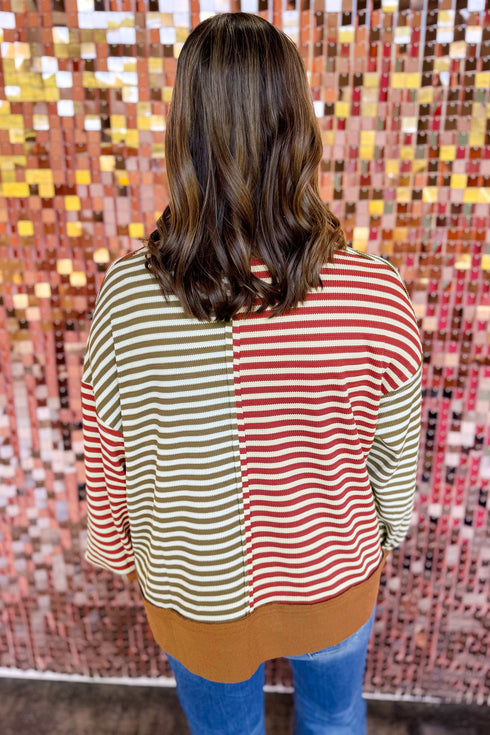 Striped V Neck Oversized Long Sleeve Top