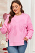 Big Bow Lace Embroidered Dolman Sleeve Slit Sweatshirt