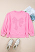 Big Bow Lace Embroidered Dolman Sleeve Slit Sweatshirt
