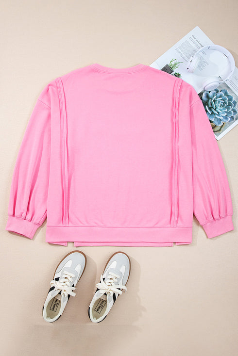Big Bow Lace Embroidered Dolman Sleeve Slit Sweatshirt