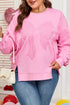 Big Bow Lace Embroidered Dolman Sleeve Slit Sweatshirt