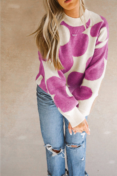 Big Flower Pattern Drop Shoulder Sweater